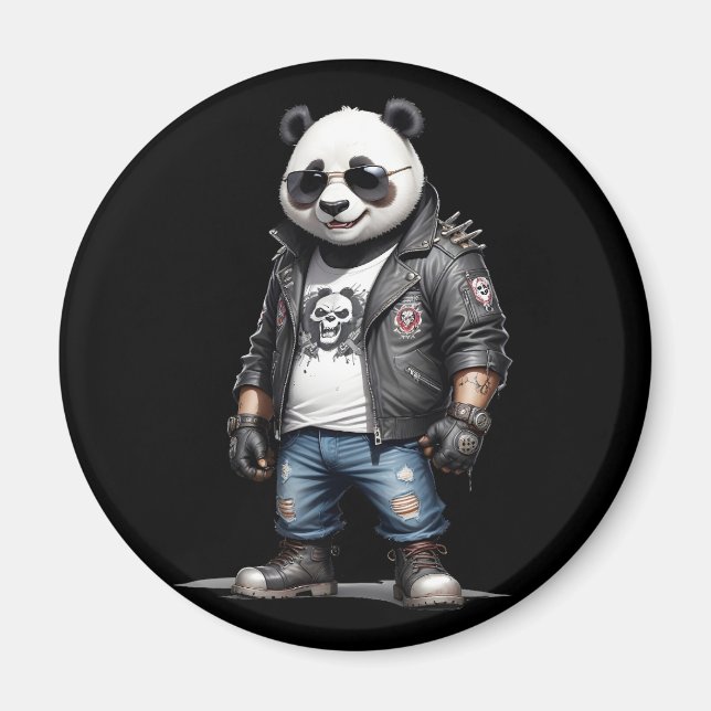 Aimant Panda Biker Rebel Veste en cuir Style Cool urbain (Devant)