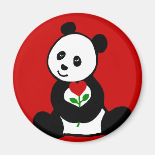 Aimant Panda Cartoon et une fleur cardiaque