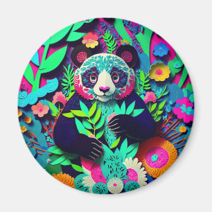 Aimant Panda illusion 3D en faux découpage papier