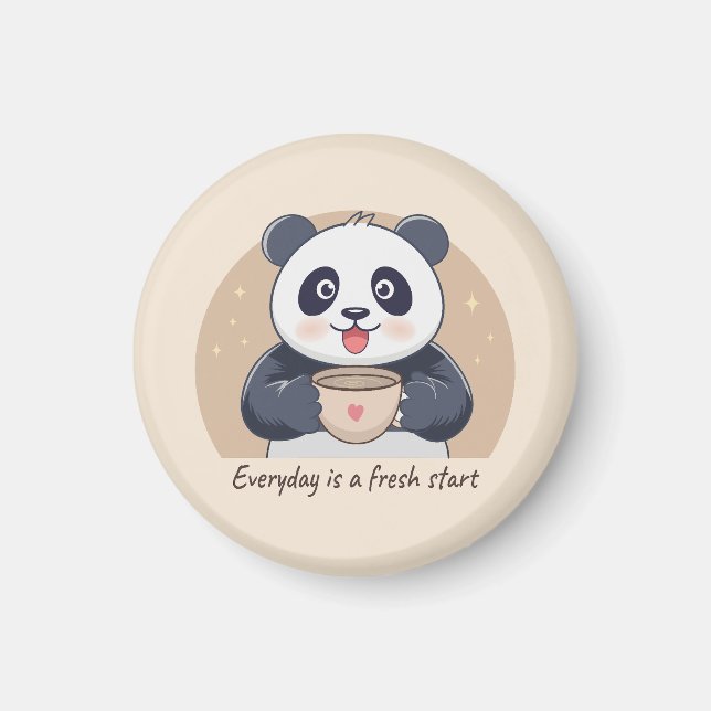 Aimant Panda Mignon avec Café (Devant)