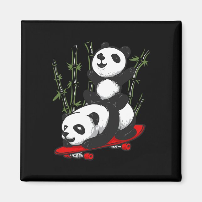 Aimant Panda ours skateboard sauvage drôle skateboard pan (Devant)