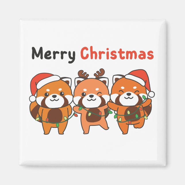 Aimant Panda rouge Noël Pandas rouges Joyeux Noël Mag (Devant)