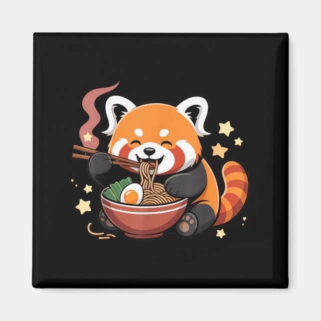 Aimant Panda roux mangeant des nouilles Ramen (Devant)