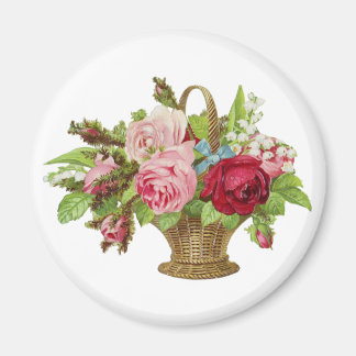 Aimant Panier à fleurs Rose vintage