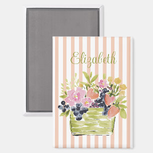 Aimant Panier de fruits et fleurs à l'aquarelle sur rayur