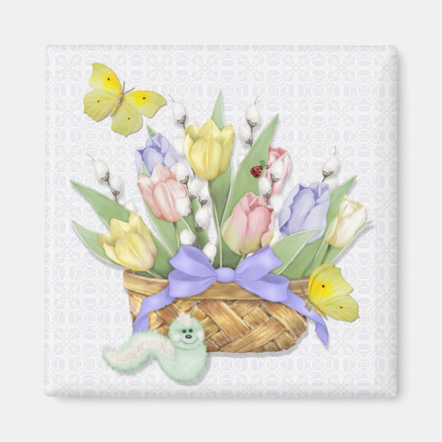 Aimant Panier de tulipe de printemps (Devant)