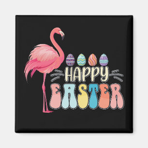 Aimant Panier d'œufs de lapin flamant de Joyeuses Pâques