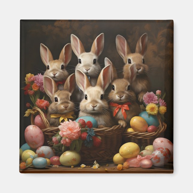 Aimant Panier d'oeufs de Pâques vintage du printemps (Devant)