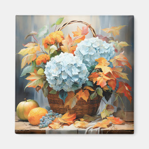 Aimant Panier Floral d'Automne à l'Aquarelle Rustique