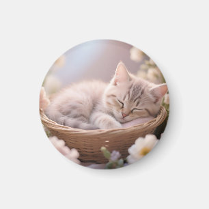 Aimant Panier floral de chaton endormi rêveur