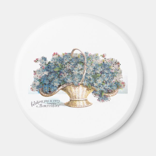 Aimant Panier vintage de fleurs bleues pour l'anniversair (Devant)