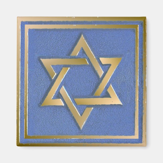 Aimant Panneau d'art en étoile de David bleu or  (Devant)