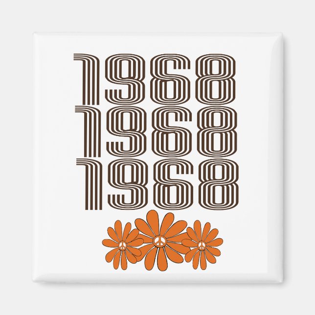 Aimant Panneau de Paix 1968 Orange Hippy Flower Power (Devant)