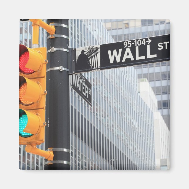 Aimant Panneau de signalisation lumineuse et Wall Street (Devant)