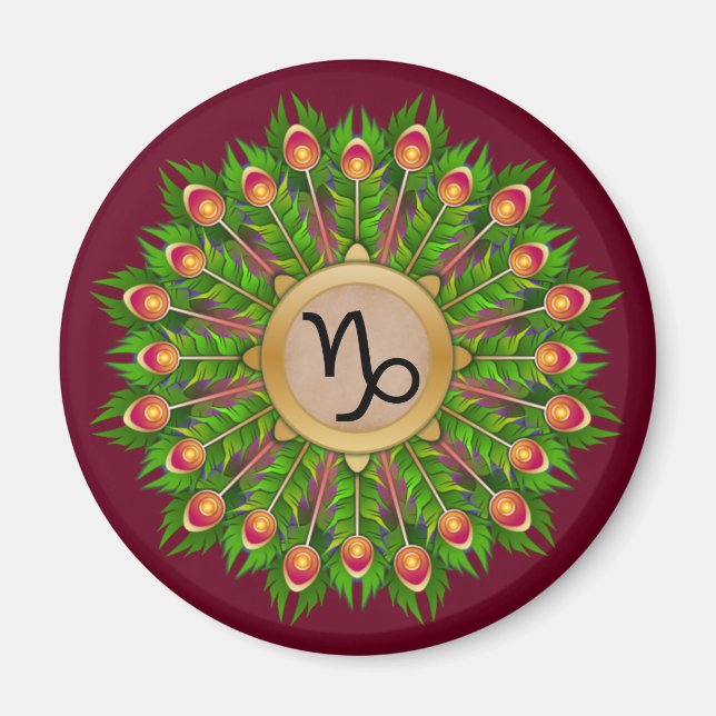 Aimant Panneau Zodiac Peacock Feather Wreath Capricorne (Devant)