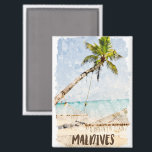 Aimant Panorama tropical sur la plage des Maldives<br><div class="desc">Bel aimant avec le paysage des Maldives montrant la plage extraordinaire et les palmiers de l'île dans l'océan Indien. Il fonctionne comme un souvenir de vacances et une idée cadeau pour chaque touriste.</div>