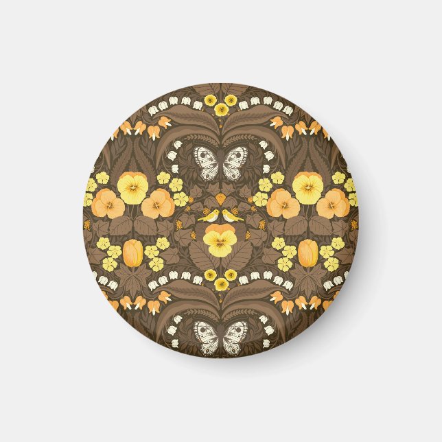 Aimant Pansies jaunes, oiseaux et papillons (Devant)
