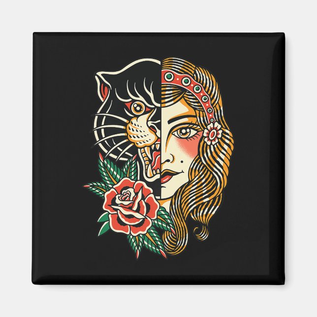 Aimant Panthère tzigane traditionnel américain Encre de t (Devant)