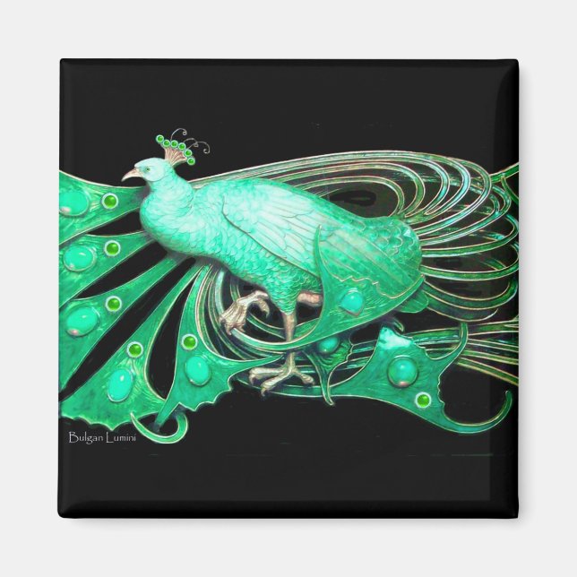 AIMANT PAON ÉLÉGANT EN VERT, NOIR (Devant)