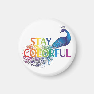 Aimant Paon motivationnel vibrant "Restez Coloré"