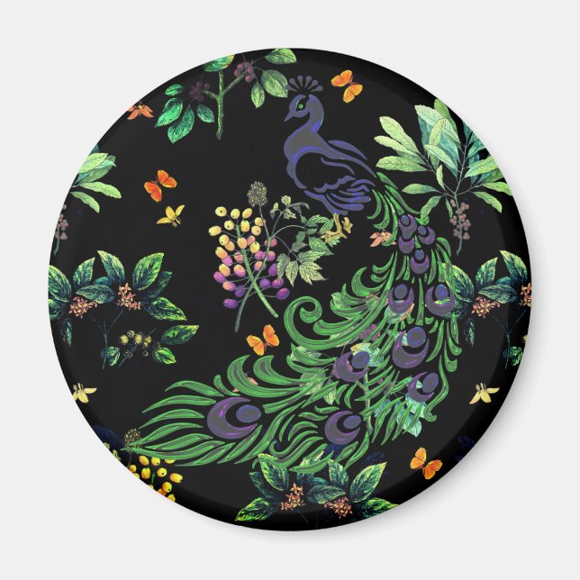 Aimant Paon Orné et Floral Vintage (Devant)