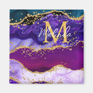 Aimant Paon Violet et Bleu Faux Paillettes Agate