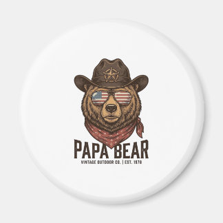 Aimant Papa Bear Cowboy Bear Patriotic Vintage Vector Des