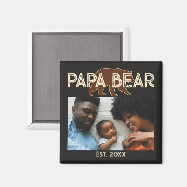 Aimant Papa Bear Father Year Established Photo Black (Recto/Verso)
