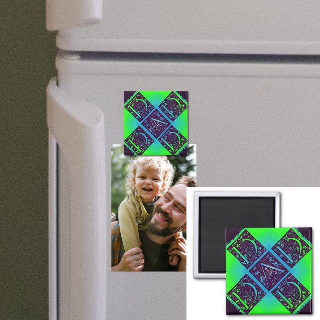 Aimant Papa Fancy Texte Vert Bleu Arrière - plan (Créateur téléchargé)