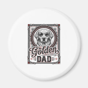 Aimant Papa Golden Retriever Dessin de gravure vintage_1