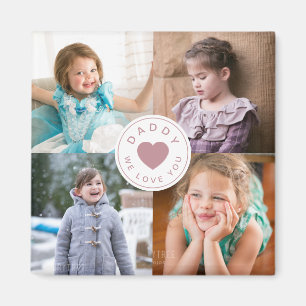Aimant Papa Nous T'Aimons Collage Photo Cœur Rose Mignon