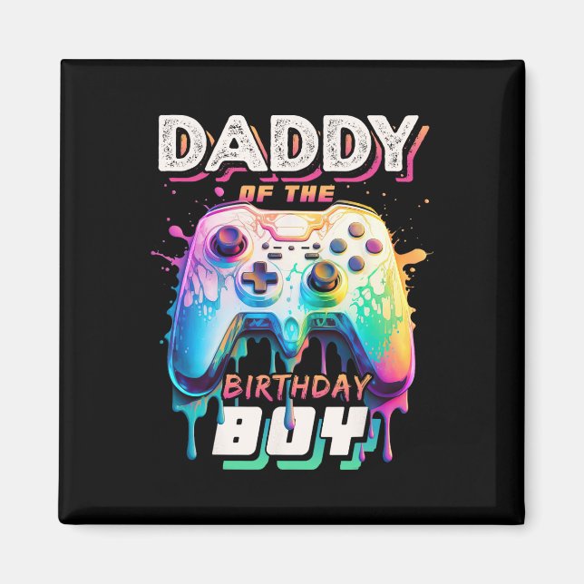 Aimant Papa Of Anniversaire Garçon Matching Vidéo Jeu Bir (Devant)
