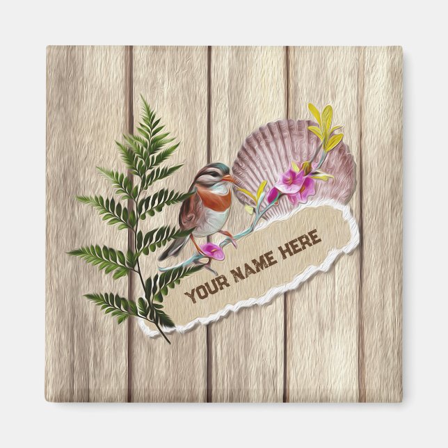 Aimant Papier tordu rustique Peinture à huile de bois Per (Devant)