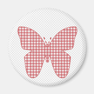 Aimant Papillon à carreaux rouges sur pois