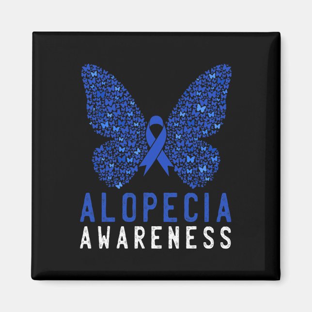Aimant Papillon Alopecia Sensibilisation Bleu AA Ribbon S (Devant)