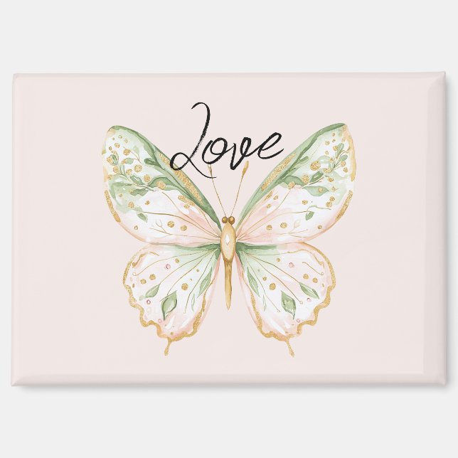 Aimant Papillon Amour Rose Pâle Vert Menthe Or (Recto)
