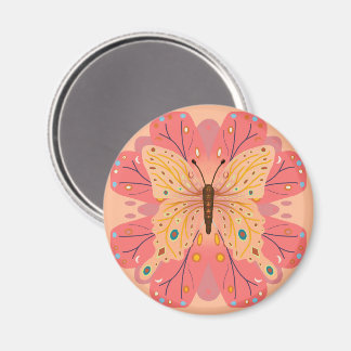 Aimant Papillon Anniversaire Pêche et Rose