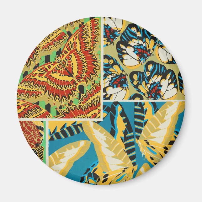 Aimant Papillon Art Déco Jaune et Turquoise Vibrants (Devant)