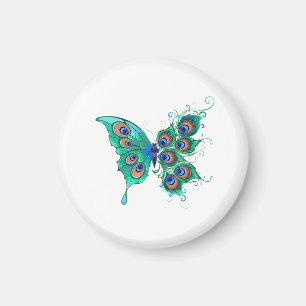 Aimant Papillon aux plumes de paon vert