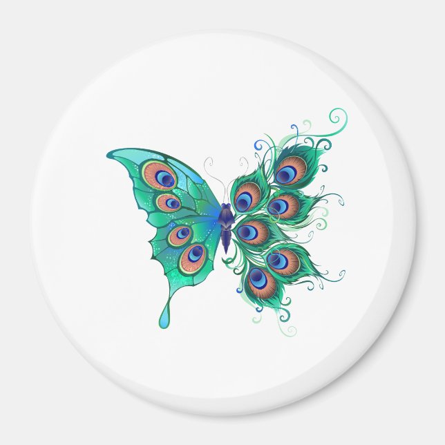 Aimant Papillon aux plumes de paon vert (Devant)