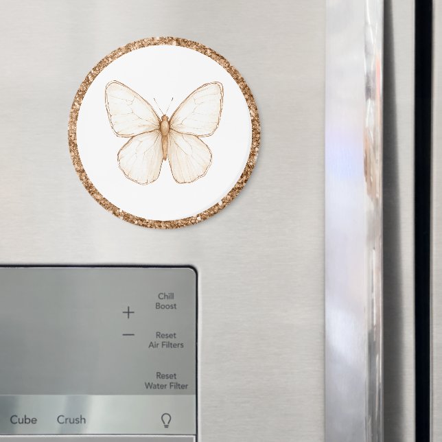 Aimant Papillon Blanc Pailleté Faux Or   (In situ (réfrigérateur))