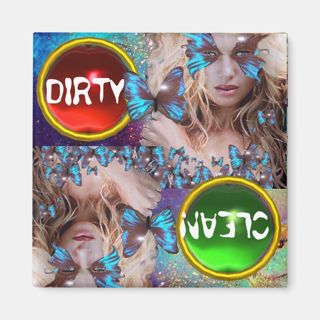 Aimant Papillon bleu avec paillettes dorées vertes (Devant)