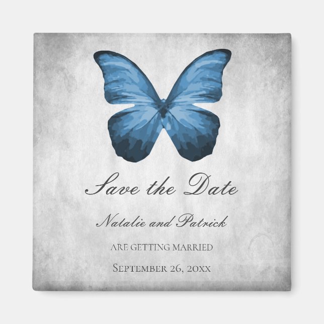 Aimant Papillon bleu Enregistrer l'aimant de date (Devant)