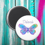 Aimant Papillon bleu et violet personnalisé<br><div class="desc">Joli aimant papillon bleu et violet. Ajoutez un nom dans la zone de personnalisation.</div>
