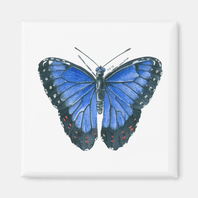 Aimant Papillon bleu Morpho aquarelle peinture (Devant)