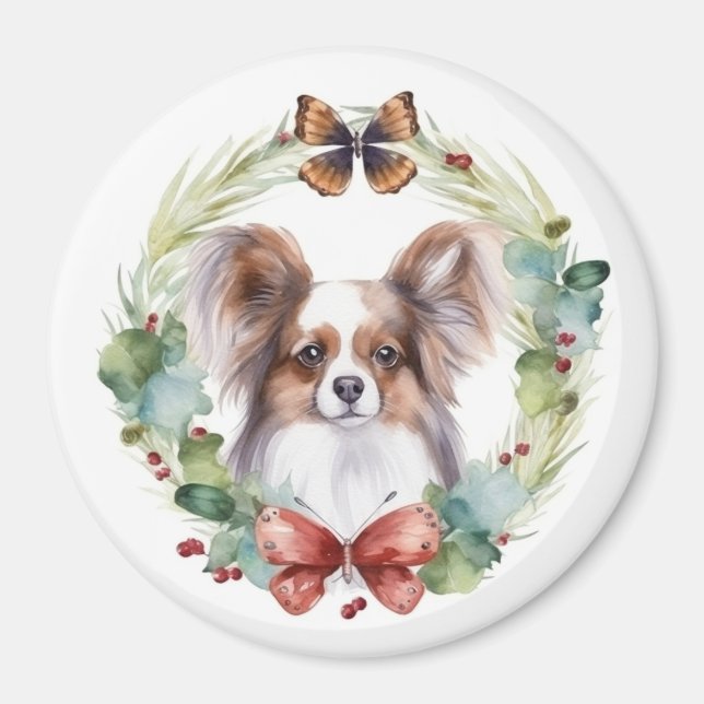 Aimant Papillon Christmas Wreath Festive Pup (Devant)