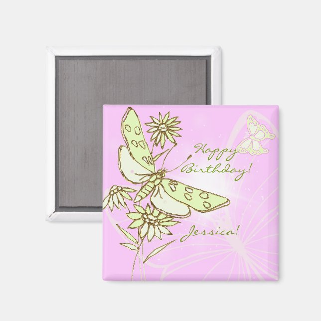 Aimant Papillon Citron Vert Rose (Recto/Verso)