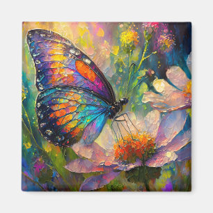 Aimant Papillon coloré et Fleurs sauvages à Sunrise