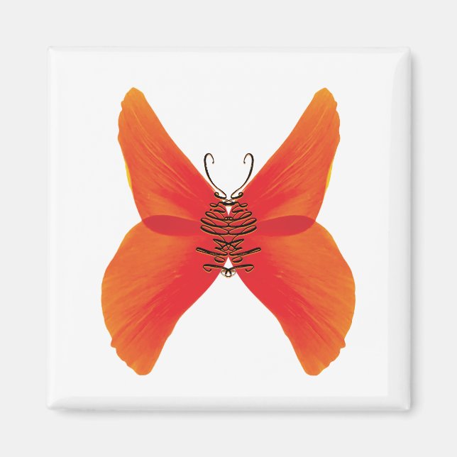 Aimant Papillon Coquelicot Orange Rouge avec Votre Nom (Devant)