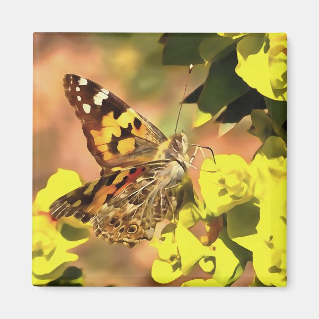 Aimant Papillon de la Dame peint sur Myrtle Spurge (Devant)